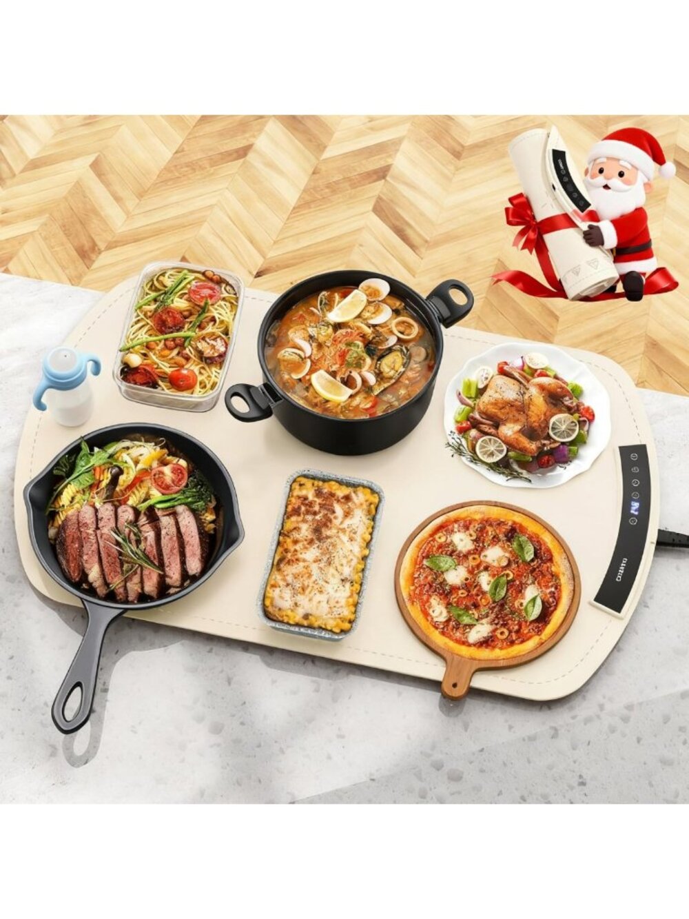 Electric Food Warming Mat, 9 Heat Settings, Large 25.8"x15.6" Tray, Beige
